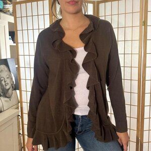 Women Brown Ruffled Cardigan